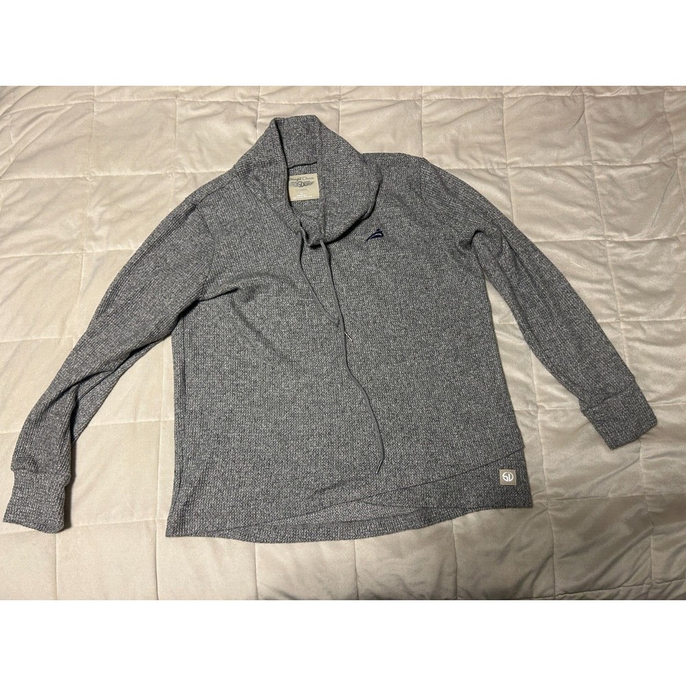 WOMENS STRAIGHT DOWN MISTY WAFFLE KNIT TOP GRAY LARGE GOLF HOODIE SWEATER SHIRT